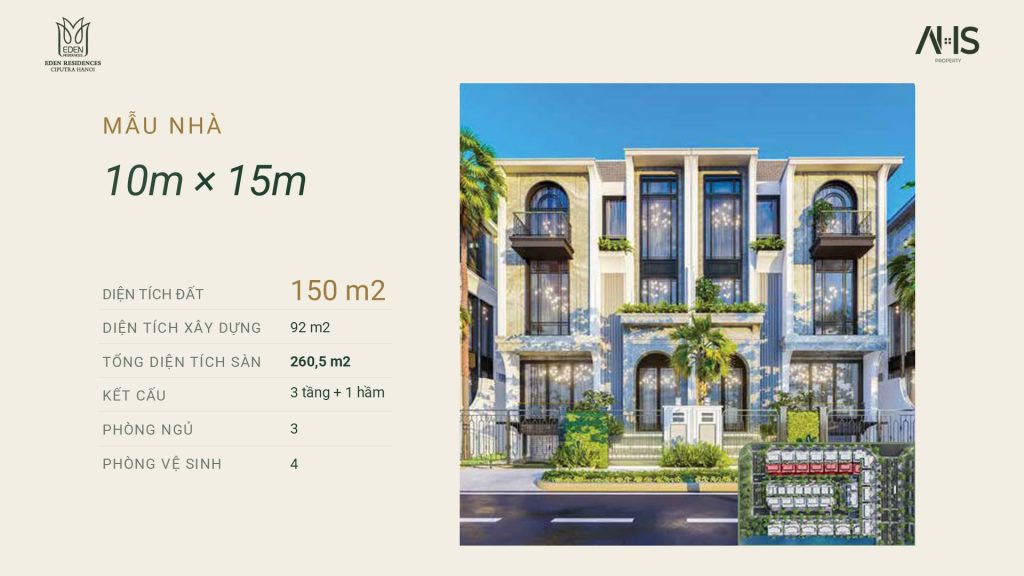 150 m²: Tổng sàn ~ 260.5 m²