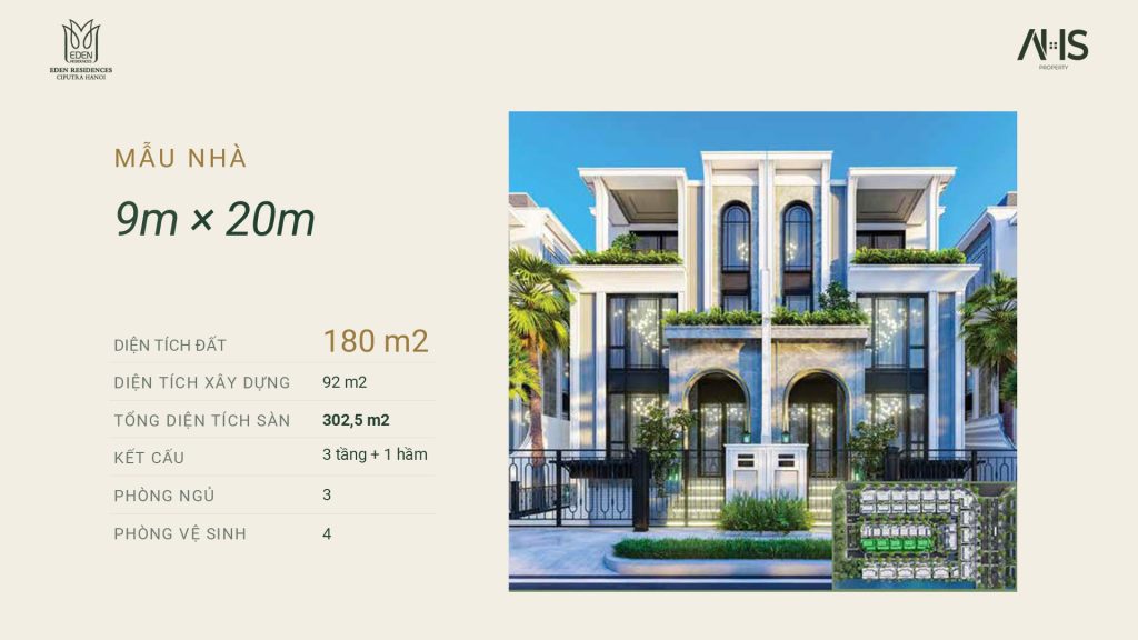 180 m²: Tổng sàn ~ 302.5 m²