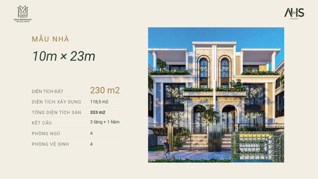 230 m²: Tổng sàn ~ 333 m²